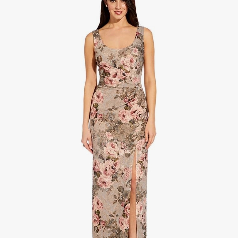 Adrianna Papell Floral Maxi Dress in Pink and Brown